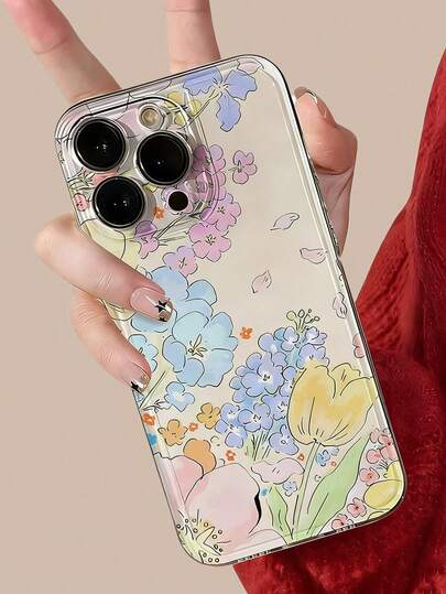 1 Stück Frühlings-Blumen-Astronaut Schalen Schutzhülle, stoßfeste Vollschutz Handyhülle geeignet für iPhone11/12/13/14/15/16/17/PROMAX