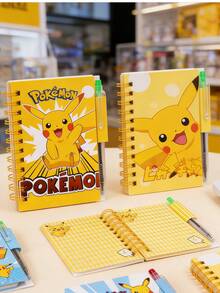 2pcs Cute Cartoon Pocket Notebook, Pokemon Themed Portable Memo Pad With Pen - Multicolor - View 3
