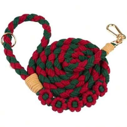 Handmade 5ft Braided Cotton Dog Leash With Unique Floral Handle, Durable And Stylish, Ideal For Small To Large Dogs, Rainbow Color