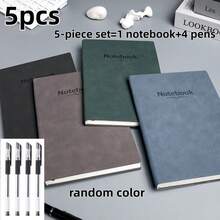 5pcs/Set [1 Notebook + 4 Pens], Suitable For Office And School Daily Use - A5 - View 7