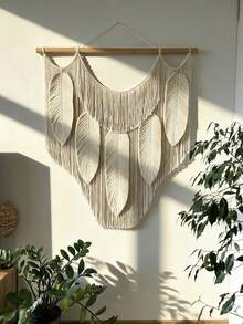 Large Macrame Feather Wall Hanging, Boho Leaves Decor, Headboard Decor, Bohemian Art - White - View 1