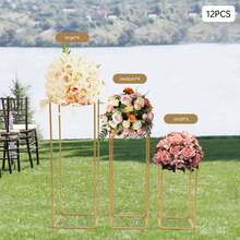 12 PCS Column Wedding Flower Stand, Metal Geometric Centerpieces For Tables, 40/60/80 Cm Tall Gold Flower Rack For Wedding, Event, Party - Dorado - Ver 3