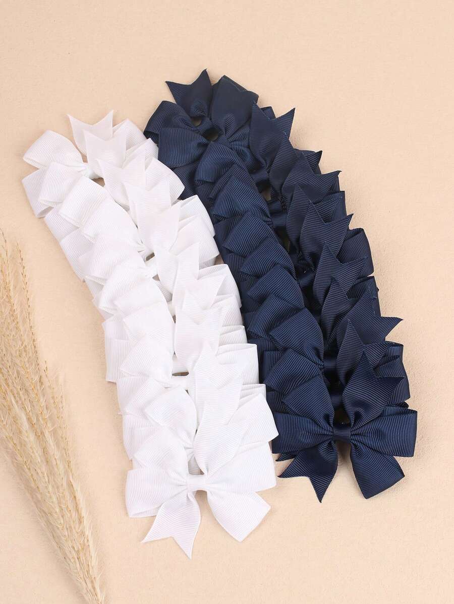 24pcs Classic Navy Blue & White Bow Hair Clips For Girls, Minimalist Bows Suitable For Back To School And Daily Wear, Hair Accessories, Teacher's Day School Supplies - Multicolor - View 1