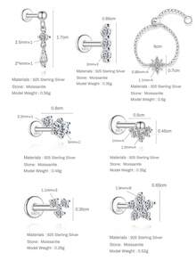 1件925纯银爪镶耳环，18K镀金耳骨/耳廓/耳屏穿孔耳环，低过敏性饰品，适合女性和女孩日常佩戴，婚礼，派对，订婚等场合。 - 銀色 - 查看 2