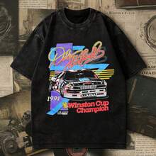 Vintage Wash Dale Earnhardts 1991 Winston Cup Champion NASCARs T-Shirt, Retro 90s Lumina Racer Graphic Oversized Tee, Washed Black Streetwear Top. - 黑色 - 查看 1