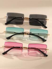 3 Pairs Rectangular Casual Glasses Sets, Luxury Brand Designer Glasses. Suitable For Beach, Vacation, Sunshade, Classic Driving, Fishing, Travel, Shopping, Outdoor Sports, Tourism, Camping, Hiking, Leisure Eye Protection, Retro Travel Driver Glasses - Multicolor - View 5