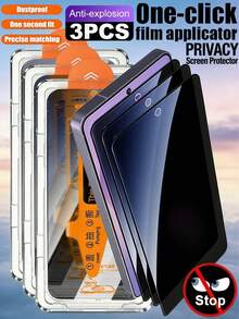 3片裝 防窺一鍵自動吸附防塵安裝鋼化玻璃膜 適用於 Galaxy S26 S25 S24 Ultra S23 FE A57 A37 A36 A56 A26 A17 A07 A/S 系列 螢幕保護貼 9H+ 高鋁硬度防爆 - 黑色 - 查看 44