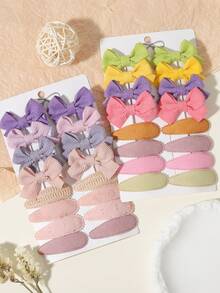 16件套2026新款蝴蝶结发夹套装，华夫格纹理发夹，温和呵护儿童头发 - 混合色 - 查看 2