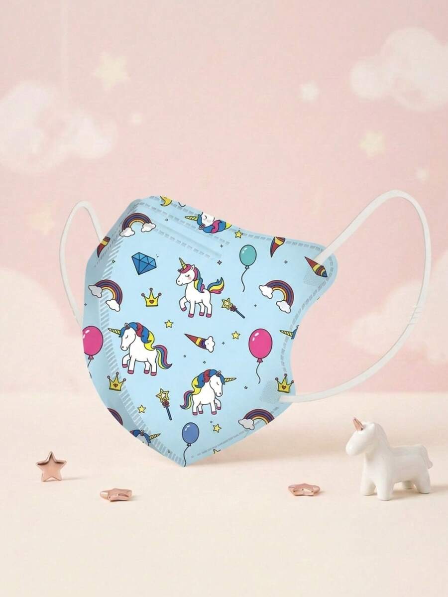 Cubrebocas Infantil KN95 con Diseño de Unicornio, Protección y Comodidad para Pequeños, 10 piezas - Azul Unicornio - Ver 1