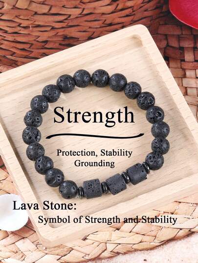 Men's Lava Stone Grounding Bracelet, Absorb Negative Energy, Protection, Inner Strength, Volcanic Essential Oil Diffuser Spiritual Jewelry Unisex