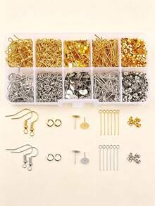 1 Box Handmade Jewelry Making Earring Kit, Includes Fishhook Earrings, Open Jump Rings, Butterfly Earring Clips, Pendant Connectors, Closed Rings, Suitable For Jewelry Repair And Handcrafting - Golden/white K - View 7