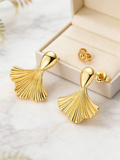 1 Đôi Khuyên Tai Bạc Sterling 925 Nguyên Chất Cho Nữ, Mạ Vàng Hình Lá Bạch Quả, Khuyên Tai Dáng Quạt Thanh Lịch, Trang Sức Nhẹ, Không Gây Dị Ứng, Khuyên Tai Thời Trang 2026 Phù Hợp Để Đeo Hàng Ngày, Dự Tiệc, Cưới, Làm Phù Dâu, Món Quà Hoàn Hảo Cho Nàng, Không Chứa Niken, Không Chì, Chống Gỉ Sét, Màu Vàng, Trang Sức Tối Giản Lấy Cảm Hứng Từ Thiên Nhiên Dành Cho Thiếu Nữ & Phụ Nữ