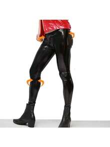 Sexy Patent Leather Leggings Casual Pants Shiny Leather Trousers High Elasticity Tight Little Leg Pants Nightclub Bar DS Performance Wear - 黑色 - 查看 4