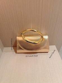 1 Stück modische Mini-Clutch mit Metalldekor, elegante glänzende Damenhandtasche mit Metallstreifen-Dekor, geeignet für Abendkleid, Party, Hochzeit, Ball, mit Metallkette, Party-Tasche, Hochzeitszubehör - Gold - Übersicht 8