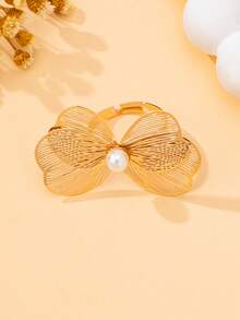 1 chiếc nhẫn đơn thời trang nữ, thiết kế hoa rỗng tối giản thanh lịch, phù hợp để đeo hàng ngày, đi nghỉ mát và làm quà tặng. - Vàng - Xem 5