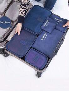 SGIAWETA-6pcs Travel Clothing Storage Bags School Supplies Room Decor Bedroom Decor Dorm Essentials School Student Teacher Travel Storage Bag Set With Lingerie Bag Waterproof Dustproof With Zipper Luggage Back To School Nylon Men And Women Student Travel Essentials Back To School Supplies-Birthdaygift - Xanh hải quân - Xem 6