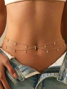 1 chiếc dây chuyền kim loại hai lớp đính đá Zirconia tối giản, đa năng, thời trang, gợi cảm dành cho nữ, thích hợp làm quà tặng, đeo hàng ngày, dự lễ hội, đi nghỉ mát. - Vàng - Xem 1