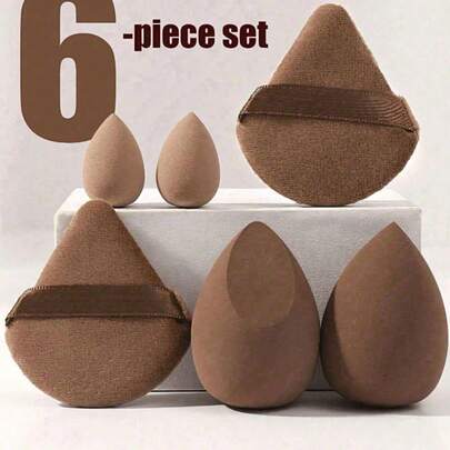 6/1pc Makeup Sponges: 2 Makeup Sponge + 2 Velvet Powder Puffs + 2 Mini Makeup Sponges, Multi-Functional Makeup Tools, Makeup Powder Puffs, Dry & Wet Use Makeup Sponges, Blush Puff, Loose Powder Puff, Suitable For Liquid Foundation, BB Cream, Concealer, Face Cream, Foundation, Suitable For All Skin Types
