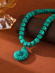 2026 Summer Bohemian Style Beaded Seashell Pendant Necklace Set, Chunky Resin Bead Choker Necklace, Suitable For Women Beach Holiday Party Gift - Conch Beaded Necklace - View 2