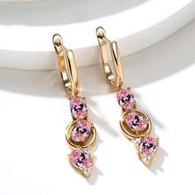 Vanel 1 paire de boucles d'oreilles pendantes dorées de luxe pavées de zirconium cubique, design en halo ovale. Bijoux de mode pour femmes, cadeau de bijoux élégant pour elle - Rose doré - Voir 1