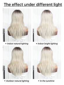 Tóc giả dài 22 inch màu vàng bạc ombre, kiểu mái thưa, tóc giả mềm mượt, tóc xoăn màu vàng bạc óng ánh, tóc giả dài bồng bềnh, kiểu mái thưa mềm mại. - Tóc vàng ombre - Xem 11