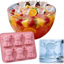 Reusable Silicone Tray In Mini Highland Cow 3D Design. Perfect For Whiskey, Cocktails And Coffee, Great For Party & Birthday Presents - Pink - View 6