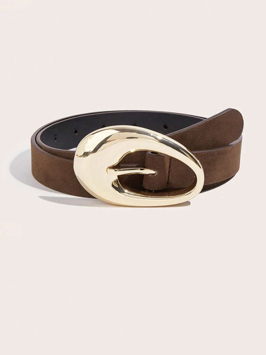 1条女士休闲商务复古Y2K腰带，西部风格腰带，女士腰带，波西米亚风腰带，简约休闲PU金色几何扣棕色绒面腰带，适合派对、音乐节、日常通勤、节日礼物 - I - 查看 1