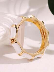 哥特朋克嘻哈金属铆钉黑色条纹印花白色珍珠透明水晶珐琅滴油树脂手镯 - 彩色 - 查看 9