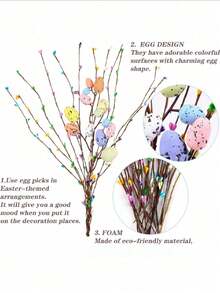 26pcs Artificial Easter Spray Vines, Decorated With Pastel Easter Eggs And Berries - Decorative Spring Floral Branches - Easter Egg Tree Branches, Suitable For Floral Arrangements - Centerpiece Wreath Decor, Birthday Graduation Gift - Multicolor - View 11