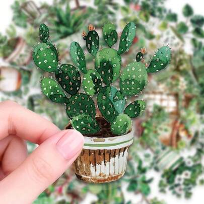 50pcs Green Plant Cartoon PET Stickers, Suitable For Laptop, Phone Case, Luggage, Water Bottle, Skateboard, Guitar, Helmet, Refrigerator, Box, Etc. Decorative DIY Graffiti Stickers