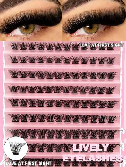 120簇D型卷翘分段式假睫毛，宽柄，长度8-16毫米，DIY分段式假睫毛，浓密蓬松，自然妆效，可重复使用，适合居家或户外佩戴，适用于日常生活、婚礼、约会、派对、旅行、春季郊游等场合。分段式假睫毛，假睫毛，单根假睫毛，仿真睫毛，人造睫毛。