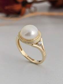 1 chiếc nhẫn cưới nữ, nhẫn ngọc trai giả và đá cubic zirconia tổng hợp tinh tế, món trang sức lãng mạn dành cho cô dâu, lễ đính hôn và tiệc tùng. - Thời trang - Xem 10