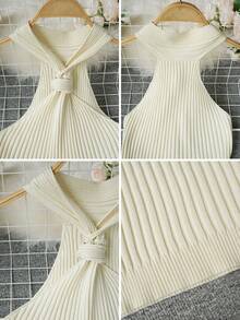 新款春夏露背无肩带紧身针织迷你连衣裙，收腰修身半身裙 - 杏色 - 查看 9