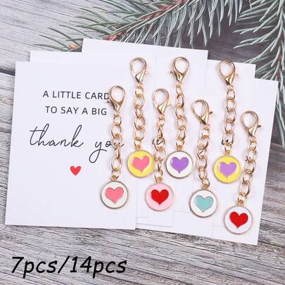 7pcs/14pcs Romantic Heart-Shaped Thank You Keychain Set, Gratitude Theme Pocket Hug Gift Pack. Fashionable And Elegant Friendship Gift, Gift For Wedding Reception, Bridal Shower, Mother's Day, Birthday Party, Graduation Party, Etc. Give To Anyone You Want To Say Thank You To.
