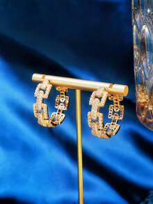 SEQUITO 1 par de delicados pendientes de aro redondo con baño de oro blanco, joyería de disfraz con micro pavé y diminutos circonitas cúbicas AAA brillantes - 3cm - Ver 8