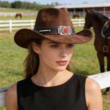 Suede Cowgirl Hat - Adjustable For Men And Women - Shapeable - High-End Material - 巧克力色 - 查看 6