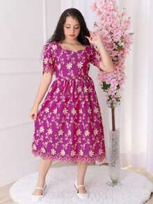 Junior Lace Dress - Hot Pink - View 2