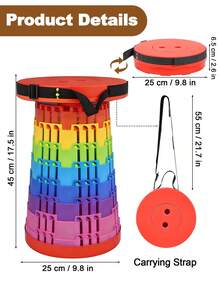Upgraded Collapsible Stool Chair, Retractable Camping Chair, Space Saving Folding Stool, Lightweight, Sturdy, Adjustable, Portable Chair Or Footrest, Garage Stool, Step Stool Foldable For Outdoor Hiking Fishing Garden BBQ - colorful red - 查看 6