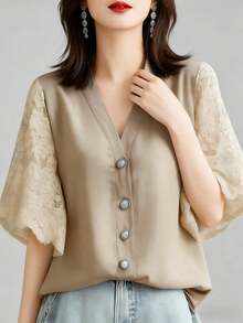 Women Blouses & Shirts - Khaki - View 9