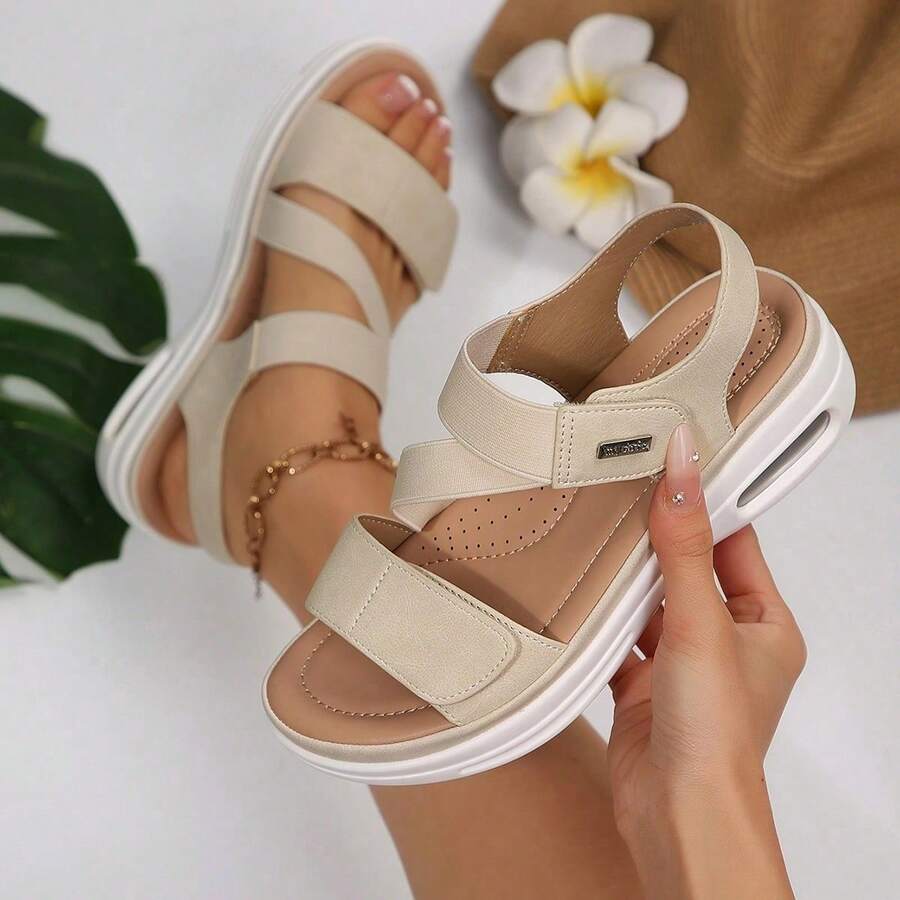 Women's Platform Wedge Sandals With Ankle Strap – Comfortable Summer Walking Shoes Travel Sandals Casual Wear - Beige - View 1