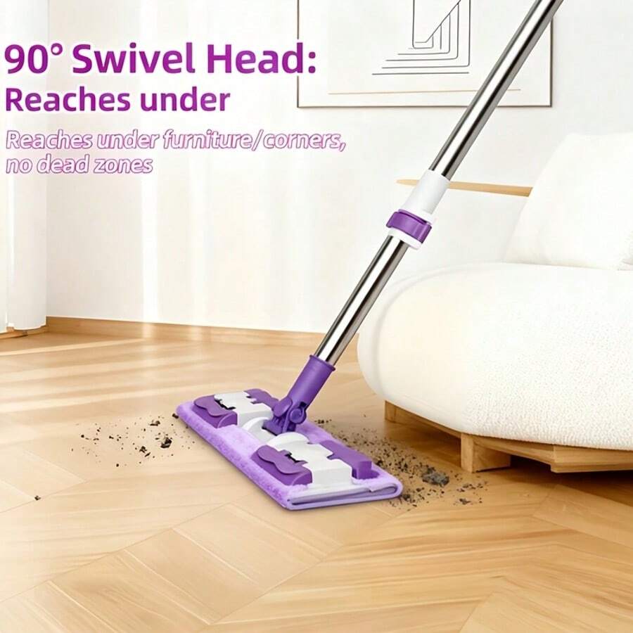 1 Set Extra Large Stainless Steel Flat Mop, Includes Stainless Steel Flat Mop And Bucket Set With 2 Reusable Pads - Multi-Surface Wet And Dry Mop For Living Room, Bedroom, Kitchen And Floor Cleaning - No Electricity Required - Multicolor - View 1