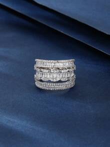 Copper Material Fully Paved Women's Large Ring, Fashionable & Charming, Suitable For Gifting, Daily Wear - Silver - View 6