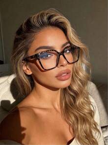 1 Pair Women's Leopard Print Bohemian Style PC (Polycarbonate) Square Large Frame Transparent Glasses, Suitable For All Seasons - Multicolor - View 2