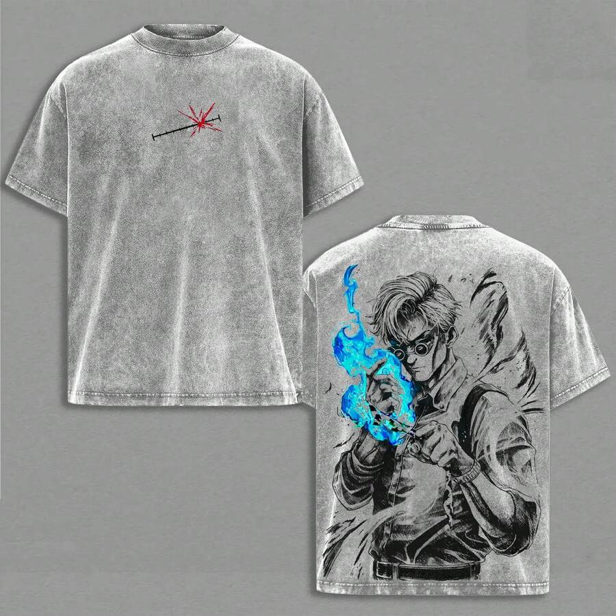 Vintage Nanami Kento - Washed Oversized Tee, JJK Sorcerer Streetwear, Dark Anime Graphic, Anime Street Style, Unisex Fan - Xám - Xem 1