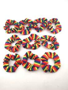 2/4/6/10 piezas Scrunchies de color arcoíris de 10 cm para mujeres, adecuados para usar durante el Mes del Orgullo, accesorios de viaje, sujetadores de coleta, bandas elásticas para el cabello, cuerda para el cabello, festival, fiesta - Multicolor - Ver 5