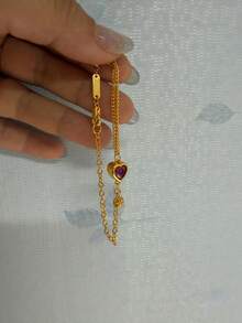 1pc Heart Shaped Bracelet, 2025 New Luxury Delicate Chain With Red Heart, Fashionable Premium Personalized Jewelry - Red Heart Bracelet - View 10