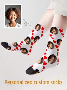 1 Par de Meias Personalizadas com Rosto, Unissex para Meninos e Meninas, Meias Cano Médio para Meninas, Meias Cano Médio para Meninos, Meias Personalizadas com Foto para Adolescentes, Meias Personalizadas com Imagem Divertida para Meninos e Meninas, Adequadas para Uso Diário, Feriados, Aniversários e Outras Ocasiões - Multicolorido - Visão 5