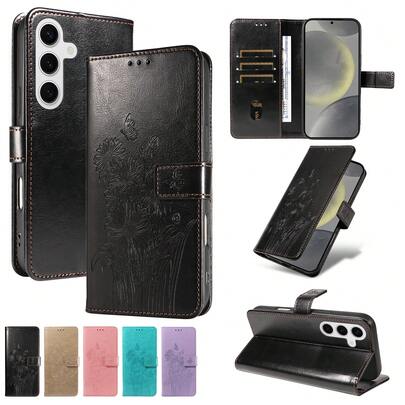 1pc Leather Wallet Phone Case With Card Slot Compatible With Apple 17 Pro Max / Galaxy A56 Series, Fashion Protective Cover