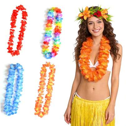 Vòng hoa Hawaii, vòng hoa nhân tạo, thích hợp cho các bữa tiệc bãi biển kiểu Hawaii, hoa nhiệt đới, tiệc dạ hội, tiệc tốt nghiệp, tiệc bơi ngoài trời mùa hè, tiệc sinh nhật.