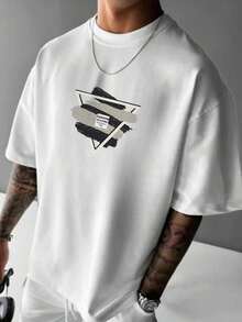 Camiseta de manga corta con cuello redondo y estampado geométrico para hombre RRC0 - Blanco - Ver 4
